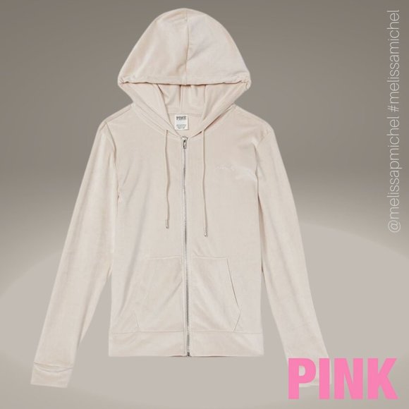 VS PINK Everyday Lounge Velour Full-Zip Hoodie - Picture 1 of 4